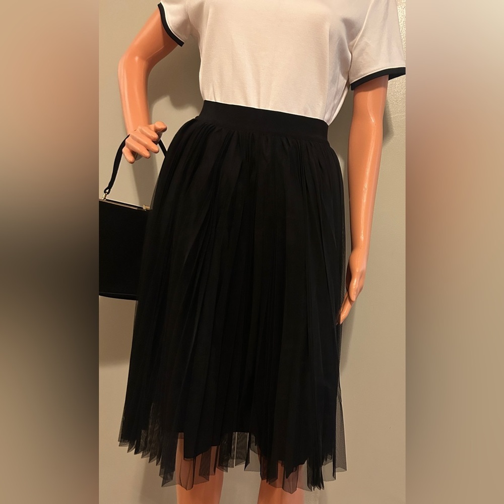 PINKO Black Pleated Tule Tutu Midi Skirt Lined A line Full
